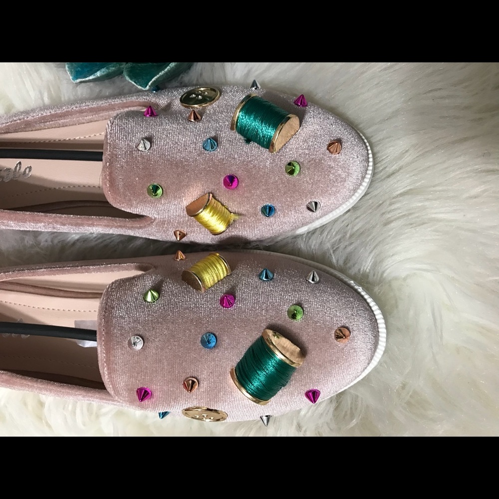 Embellished Pink Velvet Slip-On Shoes